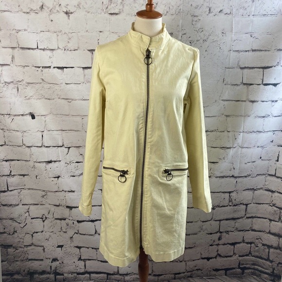 FREE PEOPLE Zip Front Cotton Twill Yellow Jacket Zip Pockets Size Large